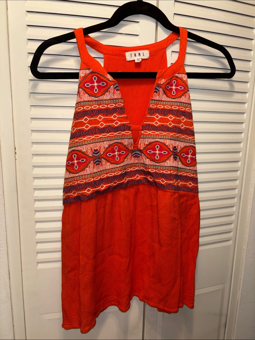 THML Red Embroidered Halter Neck Tank Top